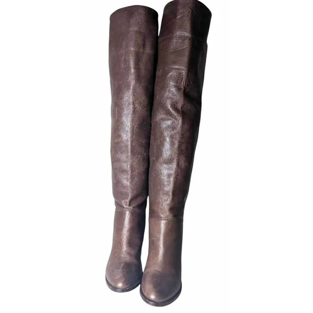 L'AUTRE CHOSE Slouchy Brown Leather Over The Knee Boot Size 37.5